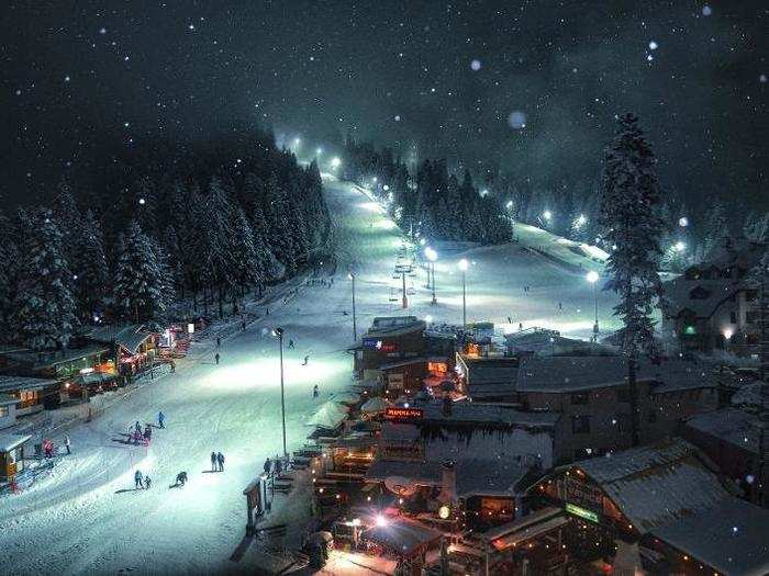 Skiers descend the slopes of Borovets, one of Bulgaria