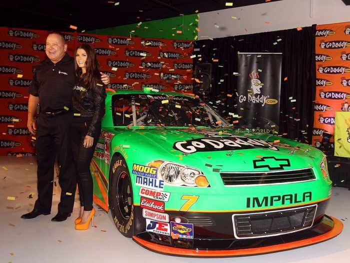 Here Parsons poses with Nascar driver Danica Patrick. GoDaddy has sponsored Patrick since 2006, and she