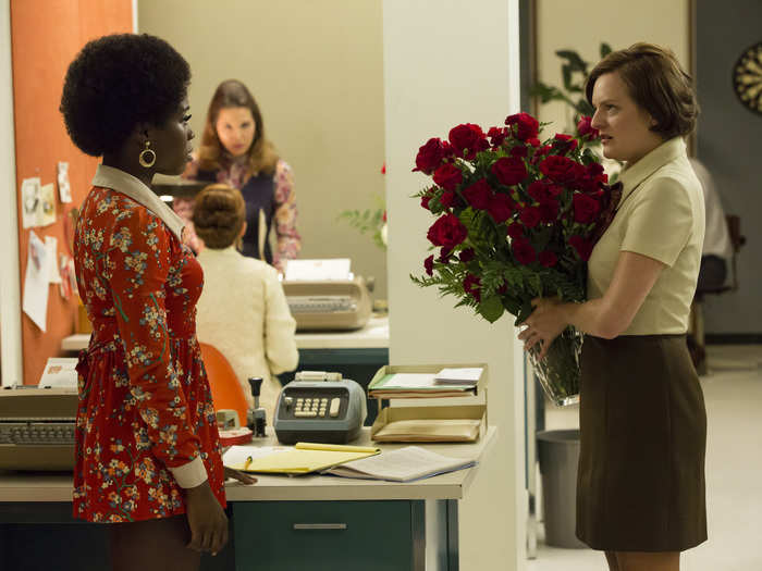 Peggy still has romantic feelings for colleague Ted Chaough (Kevin Rahm), who she had a brief affair with. Things come to a head on Valentine’s Day when she mistakenly thinks the roses on her secretary’s desk are to her from Ted.