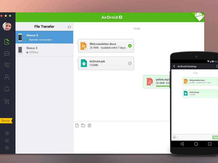 AirDroid makes it simple to share files between Android and your computer.