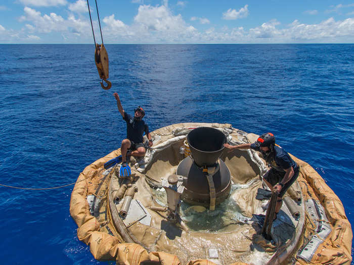 Next, the 100-foot-wide parachute deploys as the LDSD makes its way back to Earth — in the middle of the Pacific ocean. The entire test, from balloon launch to splashdown, lasts about 3 hours.