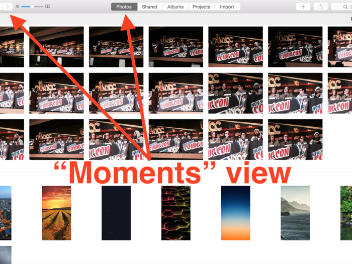 This is the "Moments" view in the Photos tab. You can clicking the back and forward buttons to navigate between Moments, Collections, and Years.