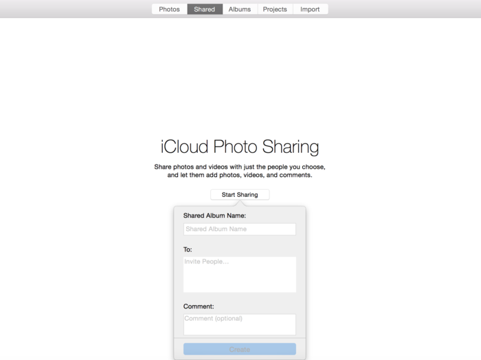 From the Sharing tab, you can create an iCloud Photo Album, which lets you share photo albums with any of your contacts. Your contacts can also "heart" and comment on individual photos from that album, or the album as a whole.