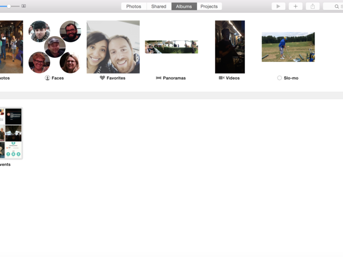 In the Albums tab, you can view all your photos and videos, view and organize your photos with Apple