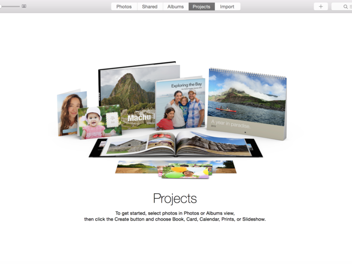 In the "Projects" tab, Apple facilitates printing services for all your photos.