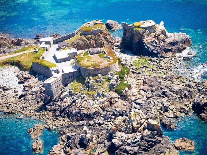 Fort Clonque is a striking island fort build by Britain in the 1840s on Alderney, in the Channel Islands, for protection against France.