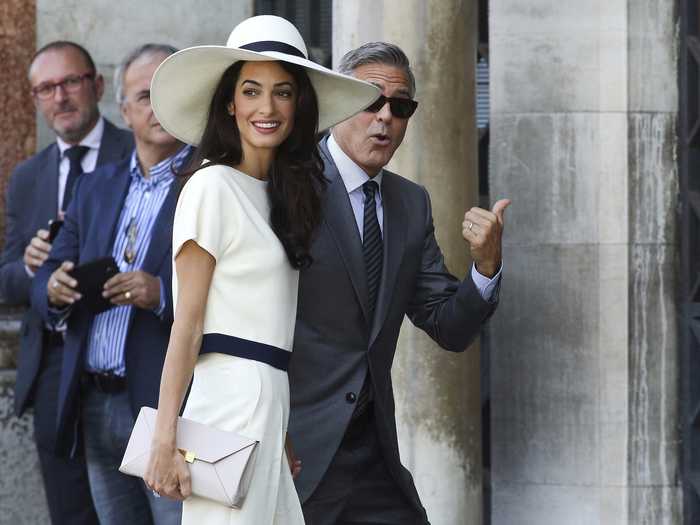 This Stella McCartney pants suit and hat was another hit. Alamuddin Clooney is pals with Vogue editor-in-chief Anna Wintour, who attended the nuptials in Italy.