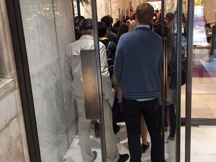 This was the scene just inside the door. Everyone was queueing to get a look at the Apple Watch.