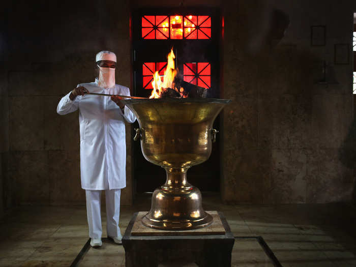 The city is also a center of Zoroastrianism, an ancient Iranian religion that, despite the dominance of Islam, still has influence in Iran. Here, a cleric stokes the coals of the "eternal flame" at the Fire Temple in Yazd. It is said to be burning continuously since 470 A.D.