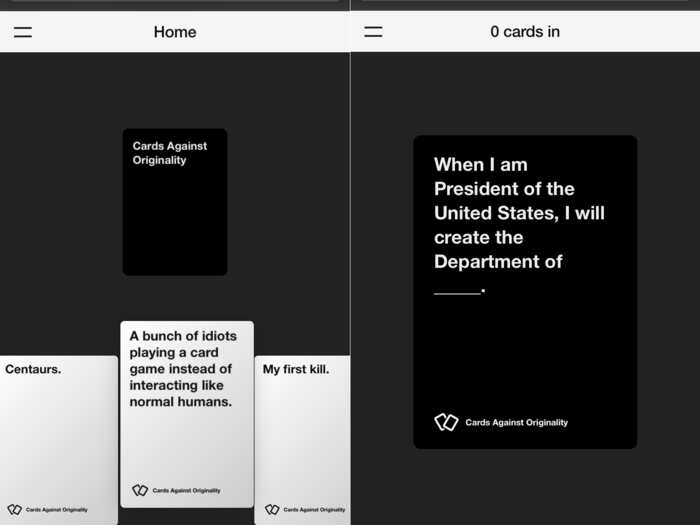 Play Cards Against Humanity on your phone with this custom app.