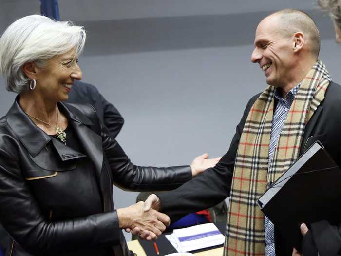 At his first Eurogroup meeting, Varoufakis competed for the title of best dressed with IMF chief Christine Lagarde (his Burberry scarf is worth about €500).