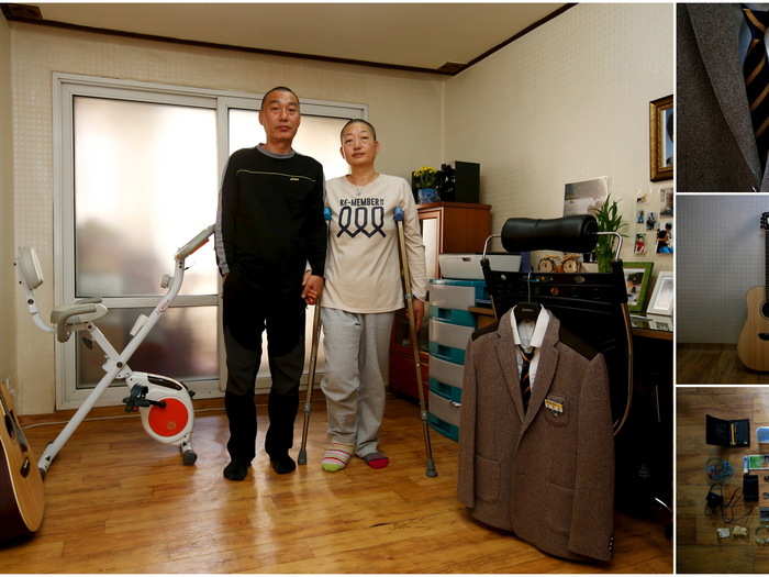 Jung Bu-ja (R) and Shin Chang-sik, parents of Shin Ho-sung. Jung says, "I was protesting, asking for an inquiry to find out the real reason why the ferry capsized. Some foreign tourists took photos of me. At that moment, I felt I was an alien, although I live in this country. All I wanted to know was the reason why the crewmen were all rescued but our children had to die."