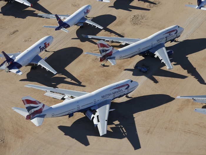 As of March 2015, British Airways has quite a few 747s at the bone yard.