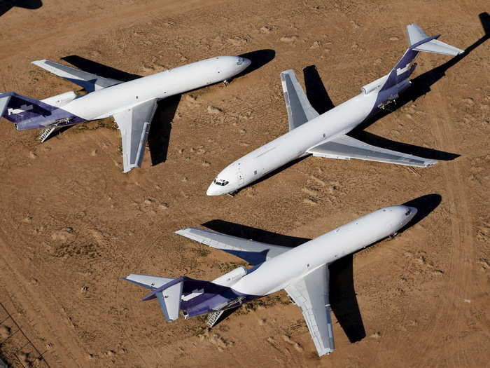 There are some smaller jets here, as well. Like this trio of retired FedEx Boeing 727 cargo planes.