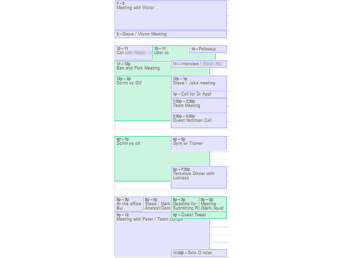 While eating breakfast, Arhancet takes a look at his calendar for the day. It is absurdly packed. As Team Liquid