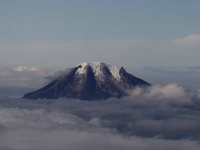 An aerial view of Nevado del Tolima volcano in Colombia.