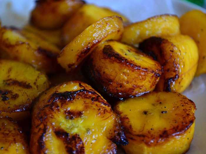 Plantains (a member of the banana family, but higher in starch and lower in sugar) are a staple in Cuban cooking. Platanos maduros are caramelized plantains that have been lightly fried so that they