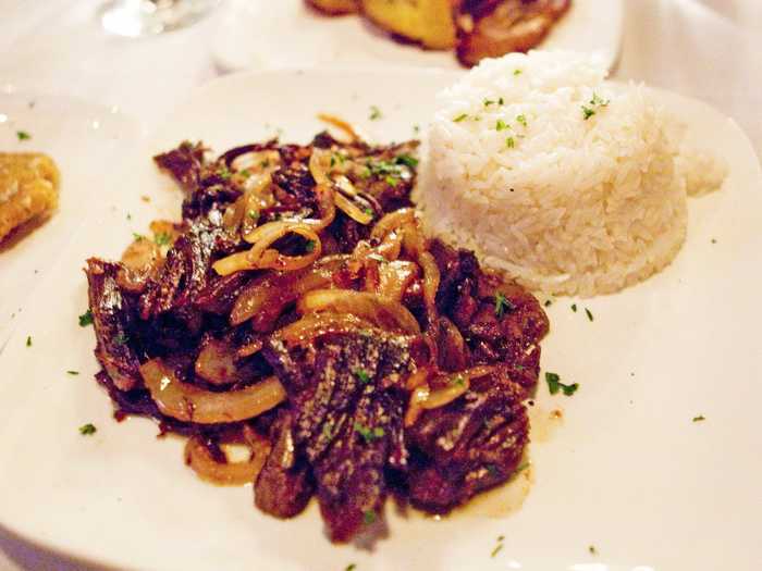 Related to ropa vieja, vaca frita translates to fried cow, and features beef marinated in lime, garlic, and salt, then seared to a crispy texture.