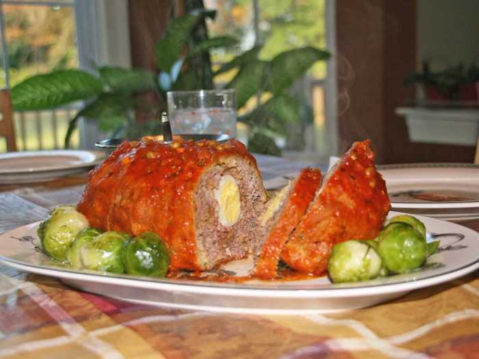 Pulpeta is the Cuban equivalent to meatloaf, but instead of being cooked in the oven, the mix of seasoned ground beef and ham is cooked on the stove, and there are hard boiled eggs on the inside.