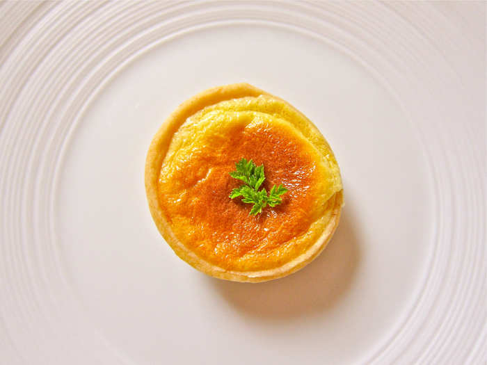 The more recognizable egg quiche tartlet featured mouthwatering (and expensive) morel mushrooms.