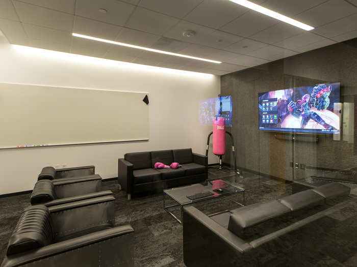 This meeting room looks fairly normal, but the adorable pink punching bag in the corner is a not-so-subtle reference to "LoL" champion "Vi."