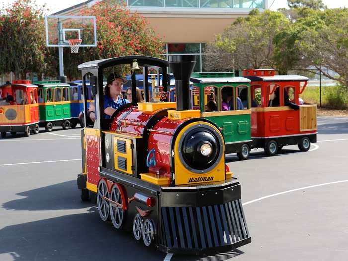 A miniature train was set up to transport the smallest of Facebook