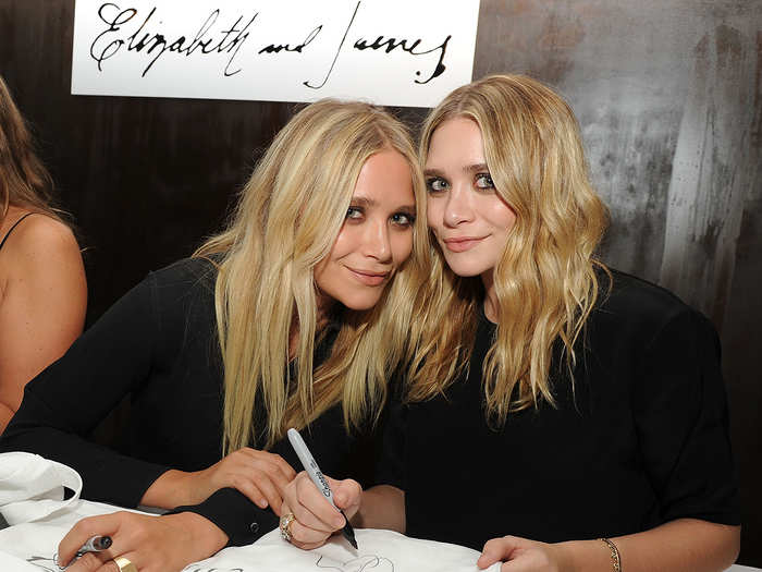 Around this time, Mary-Kate and Ashley launched a clothing line inspired by their siblings. "Elizabeth and James" balances Elizabeth