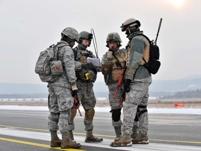 The 435th consists of 1,500 personnel spread across 14 sites. Here, members of the 435th Contingency Response Group based at Ramstein train at constructing a deployment airfield. The 435th can completely develop an airfield