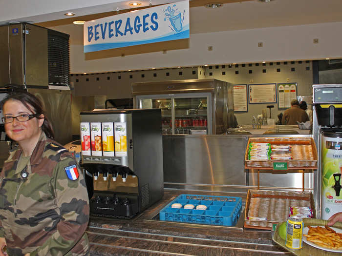 Beyond the food court at the PX, anyone with a military ID card — regardless of country — can eat in the dining halls on base, which are reminiscent of a college cafeteria. The dining halls serve breakfast, lunch, dinner, and a midnight meal.