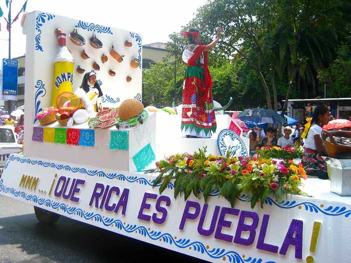 There are dozens of brightly-colored floats in the parade.