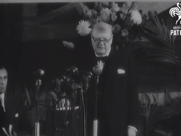 But Churchill remained as resilient as ever. In 1951, and at the age of 77, he lead the Conservatives to victory into the 1951 General Election campaign promising a "strong and free" Britain. Here he is giving his victory speech after the vote.