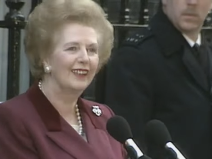 But it was not to last. Thatcher was ousted mid-way through her term by her own party after she was challenged by Defence and Environment Secretary Michael Heseltine in the 1990 Conservative leadership election and ultimately persuaded to withdraw in the second round. Below is a picture taken of her speech as she left Downing Street for the last time.