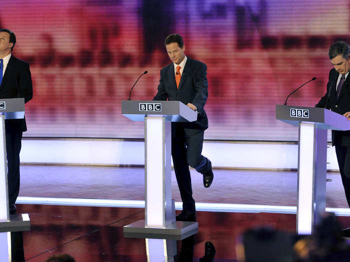 The 2010 General Election saw the launch of the TV debates and "Cleggmania." Cameron may look disinterested, but the "I agree with Nick" meme took the Liberal Democrats into the coalition government with the Tories.