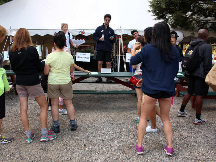 The next day, I was up at 8:30 a.m. to get in line for activity sign-ups. The camp organized dozens of daily activities, ranging from water ski lessons to power yoga to zip lining to Cards Against Humanity. Only the more popular activities, like trapeze and road biking, required registration.