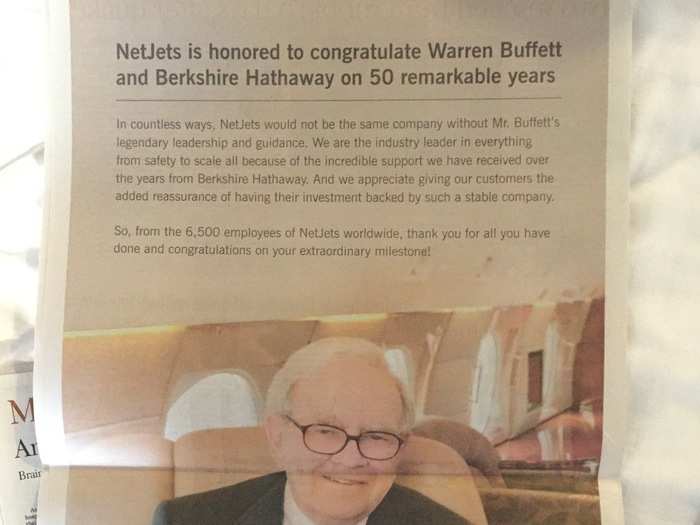 And a congrats to Warren from NetJets, which is like Uber for private planes and is one of Berkshire Hathaway