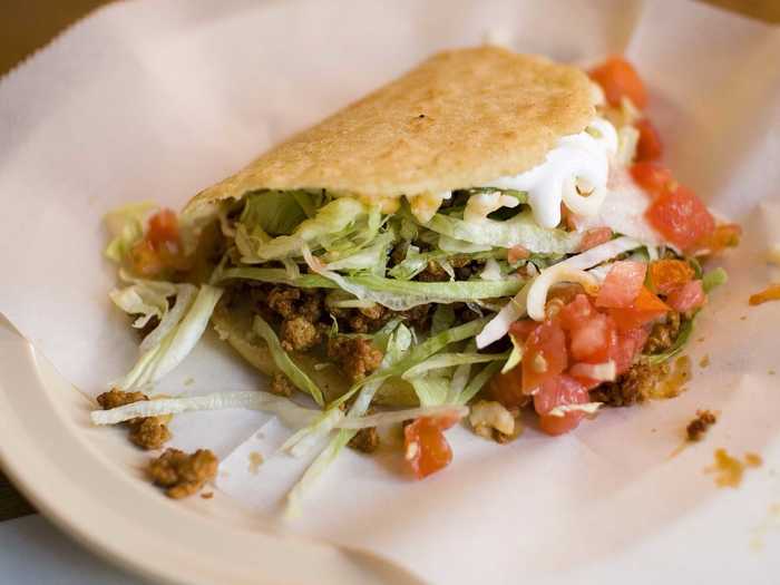 Gorditas are mini-cakes that are stuffed with pork and chicken stews, eggs with chorizo sausage, beans, sauteed strips of chile, or potatoes. You can find both baked and fried versions.