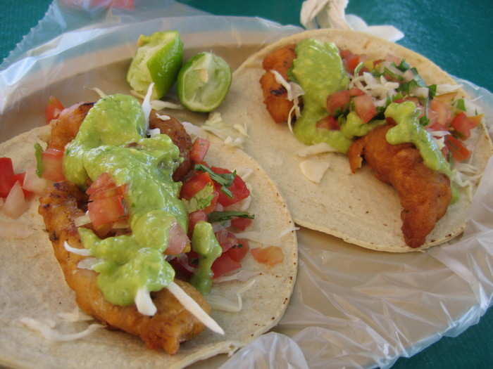 Baja-style fish tacos are made of fresh fish that