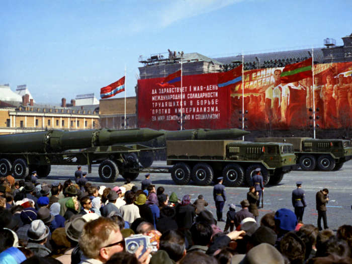 ... along with nuclear-capable missiles, like these, which also appeared at the 1968 parade.