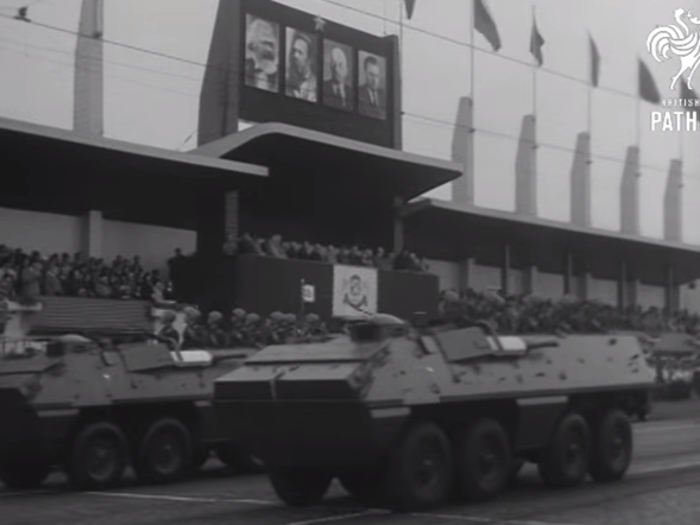 There were parades in other parts of communist Europe as well. This image is from the 1965 May Day parade in Prague, in the former Czechoslovakia.