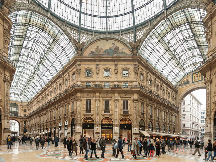 The retail extravaganza extends to the nearby Galleria Vittorio Emanuele II, one of the world