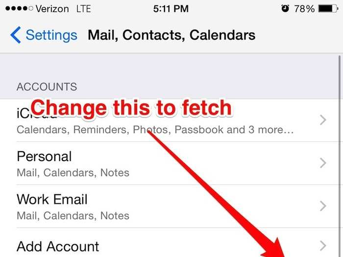 Switch from "push" email to "fetch" email.