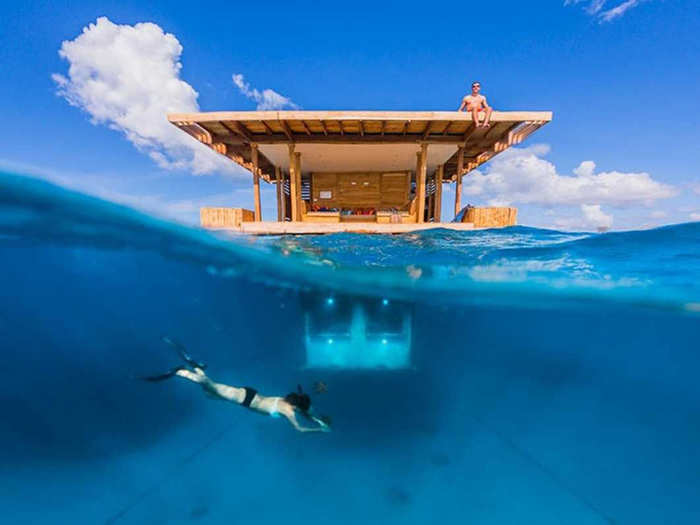 Wake up under water while staying in the underwater room at the Manta Resort on Pemba Island off the coast of Tanzania.