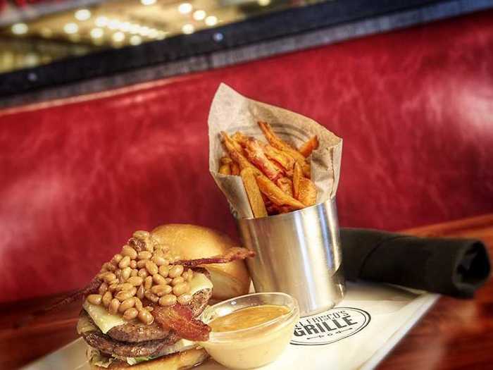 Burlington, MA: The Burlington Baked Burger — made with with baked beans, hickory smoked bacon, and Sam Adams barbecue sauce — may require a bib.