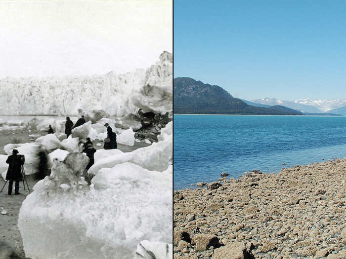 Melting Muir Glacier, Alaska, 1882 vs. August 2005