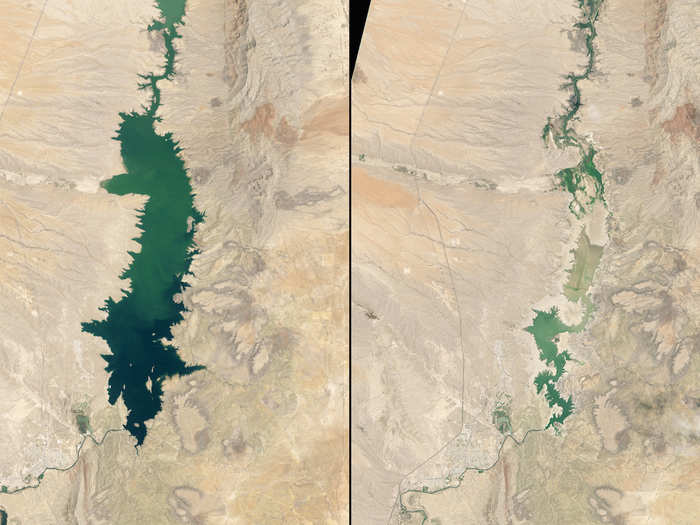 Shrinking Elephant Butte Reservoir, New Mexico, 1994 vs. 2013