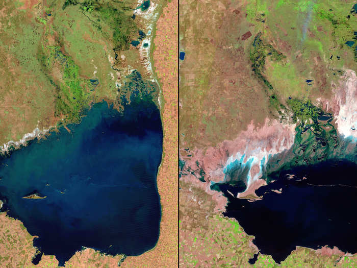 Shrinking Mar Chiquita Lake, Argentina, 1998 vs. 2011