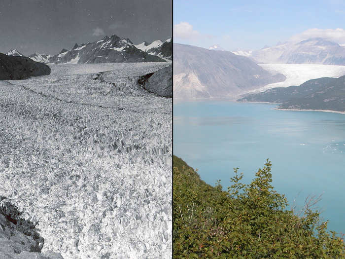 Melting Muir Glacier, Alaska, Aug. 1941 vs. Aug. 2004