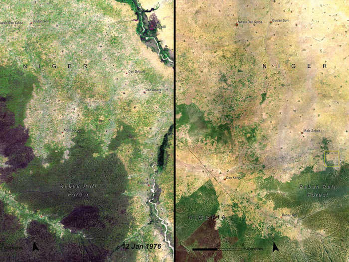 Deforestation of Baban Rafi Forest, Niger, 1976 vs. 2007