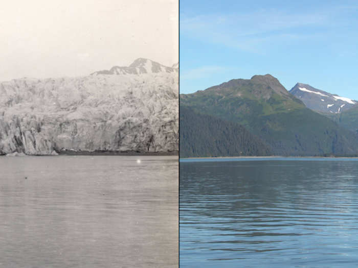 Melting McCarty Glacier, Alaska, July 1909 vs. Aug. 2004
