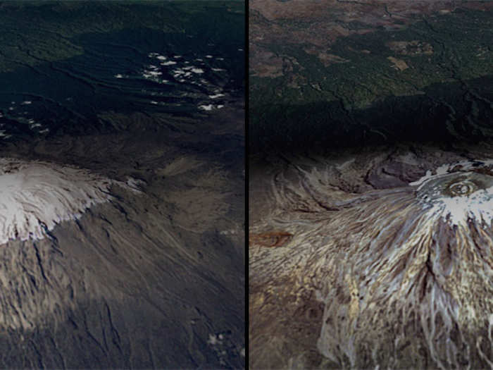 Melting snow on Mount Kilimanjaro, Tanzania, Feb. 1993 vs. Feb. 2000